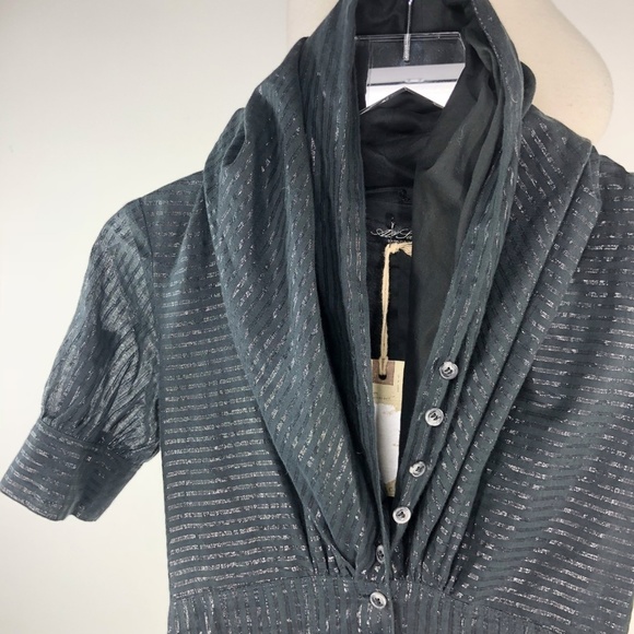 NEW AllSaints Elma Pleated Black Stripe Shirtdress - Picture 3 of 8